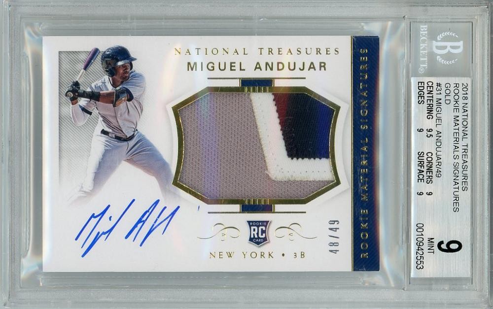 BGS9 2018 Panini National Treasures Miguel Andujar Auto RC /49
