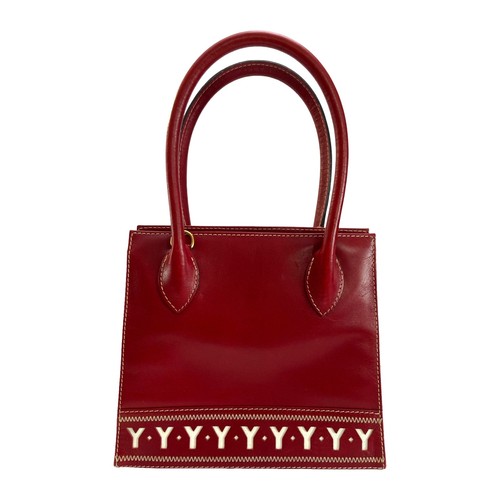 Yves Saint Laurent Red Leather Tote Bag Y Pattern Logo Auth Cert And Strap