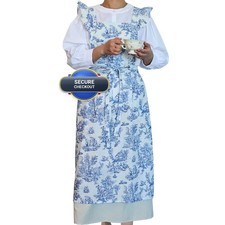 HANEE Blue White Toile Ruffle Apron
