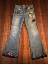 Y2K Mid Rise Flare Boho Floral Embroidered Jeans Girls Size 9 Jeans