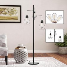 Boho Industrial Farmhouse Floor Lamp with Stepless Dimming & 3 Modern