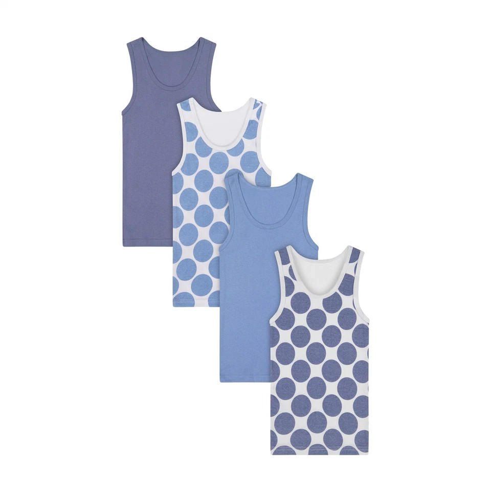 Camisetas masculinas da moda sem compra gola redonda sem etiqueta algodão azul bolinhas regata - Imagem 2 de 4