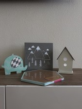 Nursery Decor 2wall/table Lamps, 1 Cork Board, Wooden Elephant, 4pieces