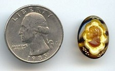 3 PIECES VINTAGE WEST GERMAN YELLOW BROWN LADY HEAD GLASS 18x13mm OVAL CAMEOS S8