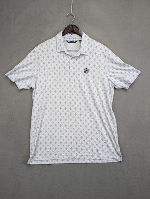 Travis Mathew Polo Shirt Mens 2XL XXL Light Gray Abstract Loud Golf Geometric