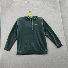 Victoria's Secret PINK Women Hoodie L Green Embroidery Logo Long Sleeve