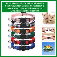 6 Pack Adjustable Plaid Cat Collars with Bells - Safe Breakaway Design