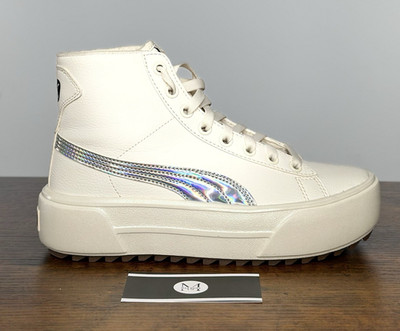 Puma Kaia Mid Fur Iridescent whisper white silver black 385377-01 Women's Size 6