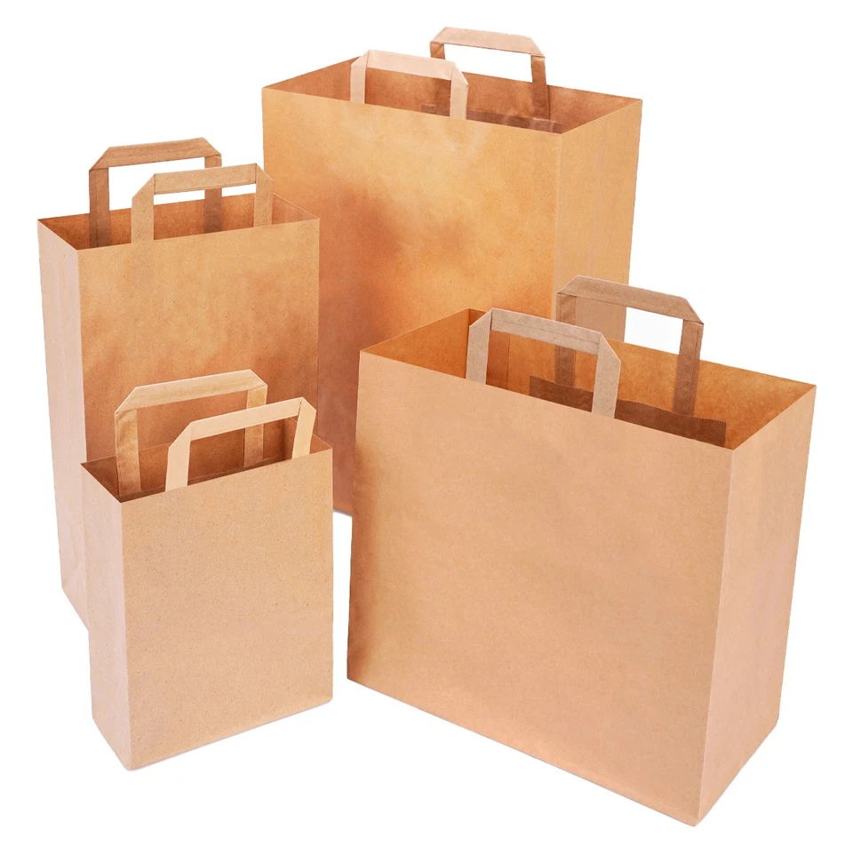 verpacking 250 Papiertragetaschen mit Flachhenkel Papiertüten Bio Papiertasche - Bild 2 von 4