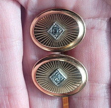 Vintage VAN GUARD Oval GoldTone Sunburst Clear Jewel Rhinestone Center Cufflinks