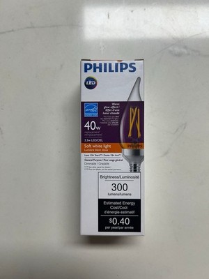Philips LED 40W Replacement B11 Candle Bulb E12 Base Warm Glow Dimmable