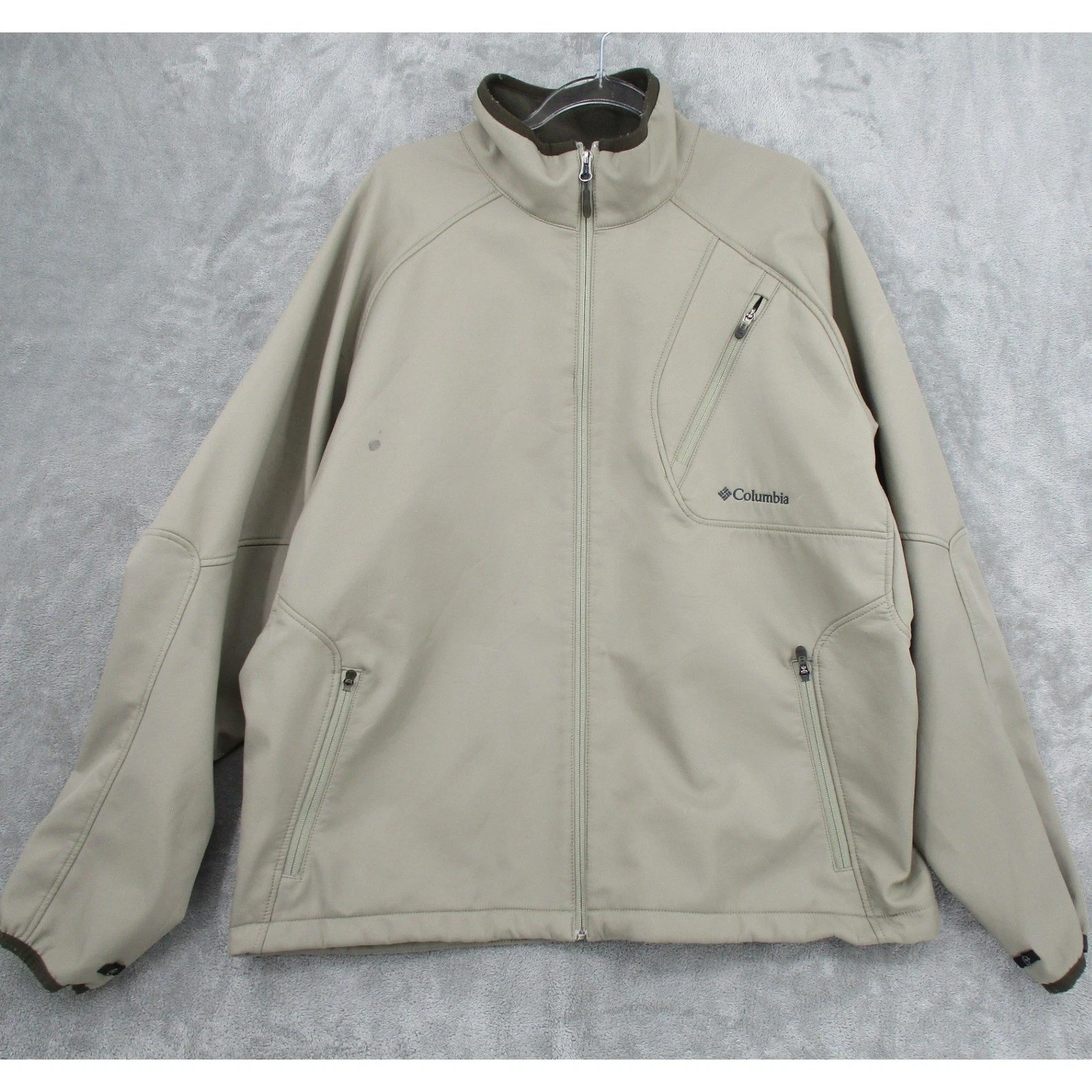 Columbia Jacket Mens XL Interchange Jacket Full Zip Fleece Lined Tan Pockets