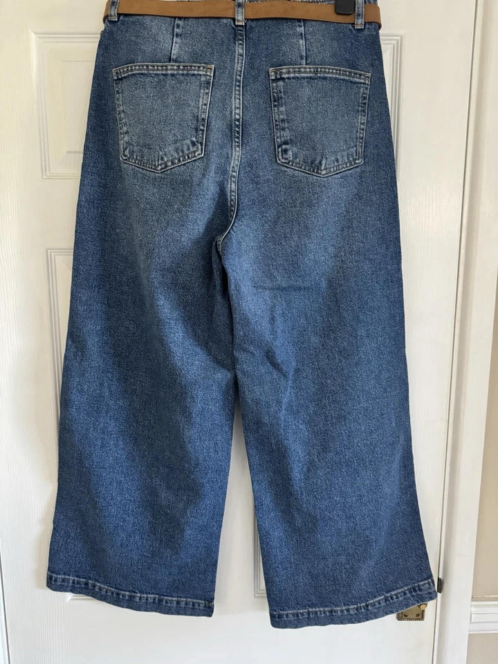 New Zara Wide Leg High Waisted Crop Jeans 40 Uk 12 - Image 3 of 4