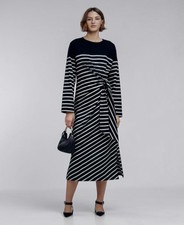 Madewell $118 Pull Over Side-Tie Knit Maxi Dress in Stripe Dark Navy Size XL