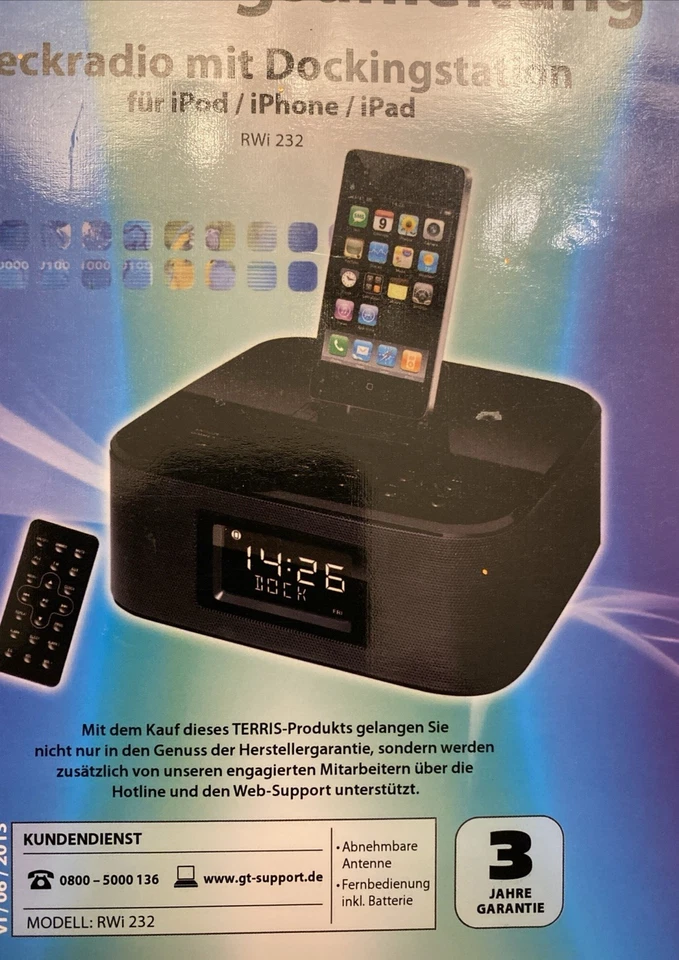 Terris RWi232 Radio Wecker Dockingstation IPod iPhone Bluetooth AUX Super Klang  - Bild 3 von 4