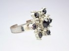 Vintage Estate Silver Tone Black White Crystal Floral Flower Ring Size 8.25 — photo 9