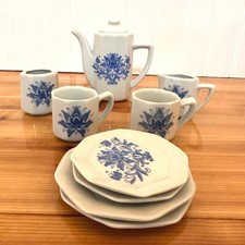 Fenghua Craft Miniature Tea Set Kids Blue Excellent Floral Ceramic 9 Piece Vntge