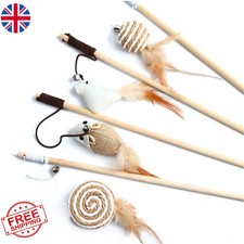 Cat Feather Wand Toy Interactive Kitten Teaser Stick Fun Pet Play UK