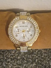 Michael Kors Gold and White Crystal-Trim Chronograph Watch