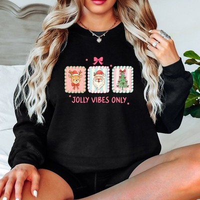 Jolly Vibes Only Damen Weihnachtssweatshirt Santa Rentier Damen Pullover