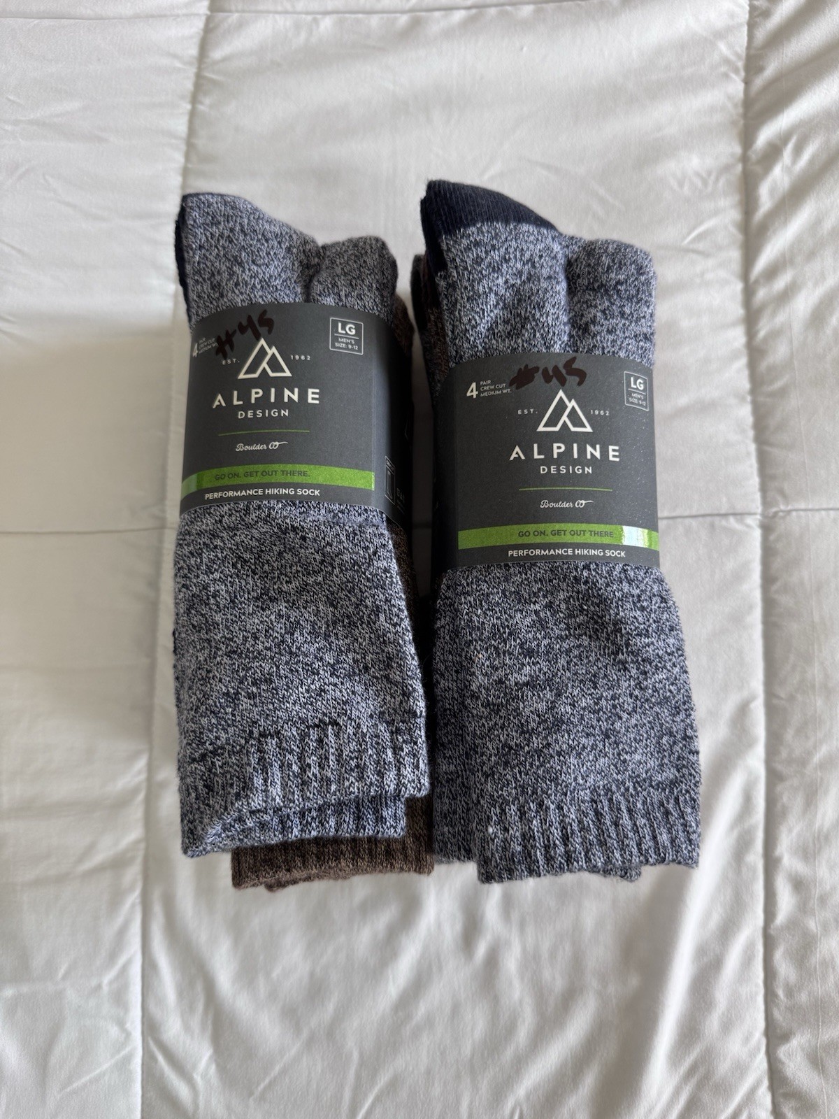 New Alpine Design Performance Hiker Crew Socks - 2 Pack Sz Large 9-12 (8 Packs)
