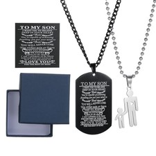 American Flag Dog Tag Necklace to Son from Mom and Dad Personalized DEEP