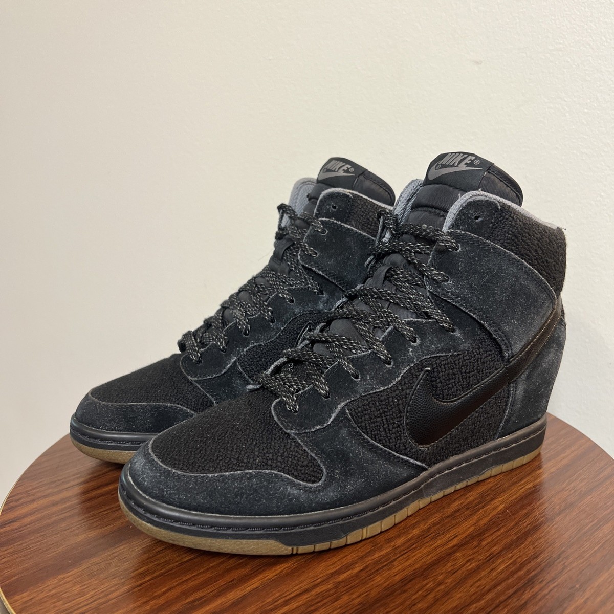 Nike Dunk Sky Hi Essentials Sneakers 9.5 Black Suede Wedge Gum