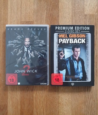 2x DVDs - John Wick 2 (Keanu Reeves) & Payback (Mel Gibson)