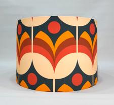 Drum Lampshade Handmade In Retro Flower Style Burnt Umber Orange Fabric