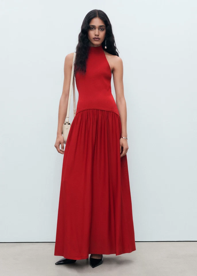 NUEVO MANGO Vestido Tejido Cuello Halter ROJO TALLA M/100% AUTÉNTICO Foto 2 de 4