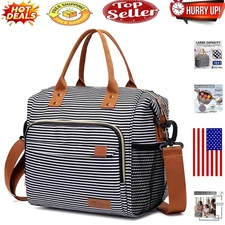 Stylish Leakproof Cooler Bag: Insulated Lunch Box with Adjustable Strap, Stripes