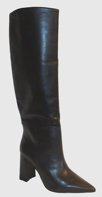 NEW STEVE MADDEN HANDLES BLACK LEATHER PULL ON KNEE HIGH HEELED BOOTS 6.5 M