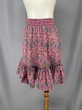 Mini Boden Skirt Girls 7/8 Years Pink Floral Jersey Skater Ruffle Hem Cotton