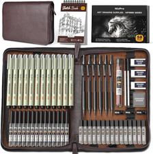 58PCS Art Drawing Supplies Kit in Leather Case, MP1000 Black Metal Mechanical Pe