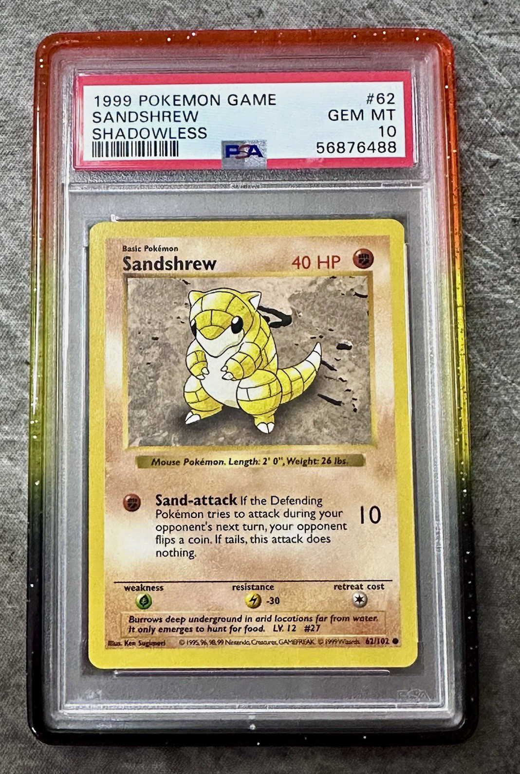 Pokemon TCG Sandshrew 062/102 1999 Base Set Shadowless Regular English PSA 10