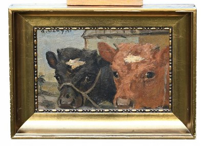 Mark Osman Curtis (1879-1959) Kühe Tierportrait Bauernhof Ölbild Gemälde Rahmen