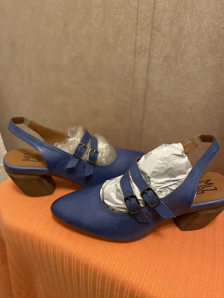 Miz Mooz Womens Enya Pump Heel Size 6.5 M Blue Round Toe Slingback Embellished  - Image 2 of 4