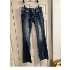 Miss Me Women's Slim Bootcut Blue Dark Wash Denim Stretch Embroidered 5-Pocket