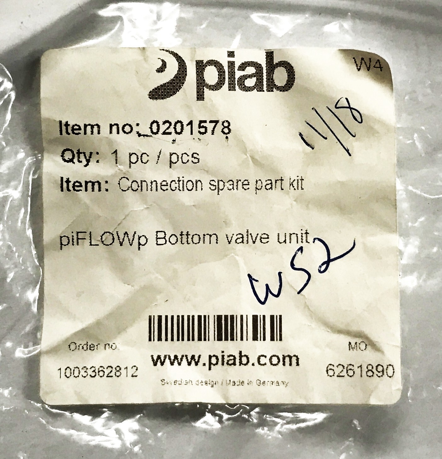 Piab Bottom Valve Unit Spare Parts Kit (with extra parts) 0201578 NOS