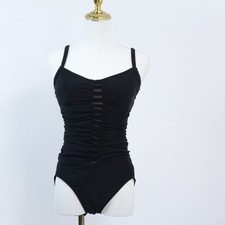 Rose Marie Reid Women's Swimsuit 8 Black One Piece Ruched Mesh Detail Slimming