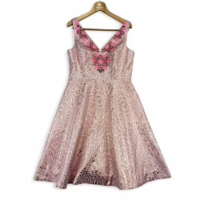 Lilly Pulitzer V-Neck Embroidered A-Line Prom Dress Sz 8