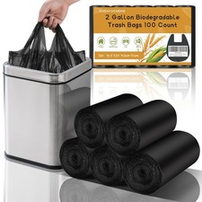 Small Bathroom Trash Bags 2 Gallon - Black Mini Garbage Bags With Handle Biod...