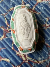 Lovely Antique Victorian Bisque Trinket Box Christmas Holly Berry Decoration