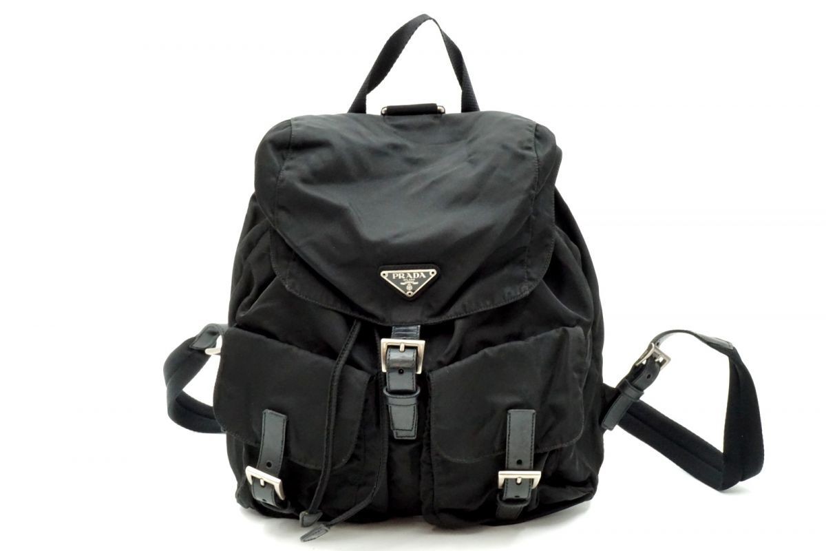 PRADA Backpack Bag Rucksack Triangle Logo Plate Drawstring B2811 Tessuto Nylon B