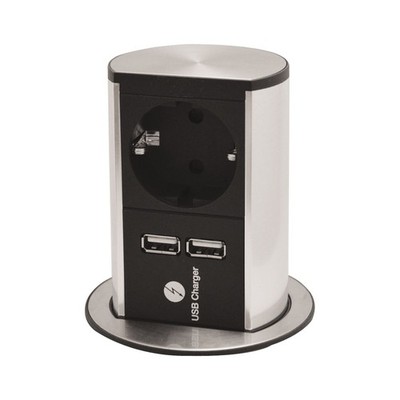 BACHMANN Steckdosenelement Elevator 1 x Schuko.- 2x USB-Ladebuchse, Edelstahl