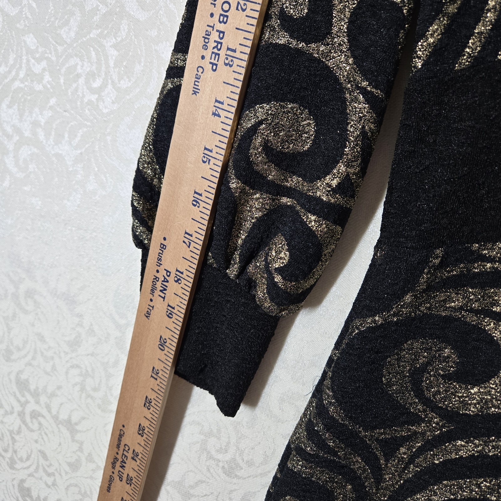 Kayla by Tally Taylor Sheath Midi Dress sz 14 Black Metallic Gold Stretch Fitted