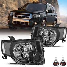 Headlight Assembly 2008-2012 Escape Black Housing Clear Reflector Bulbs Included
