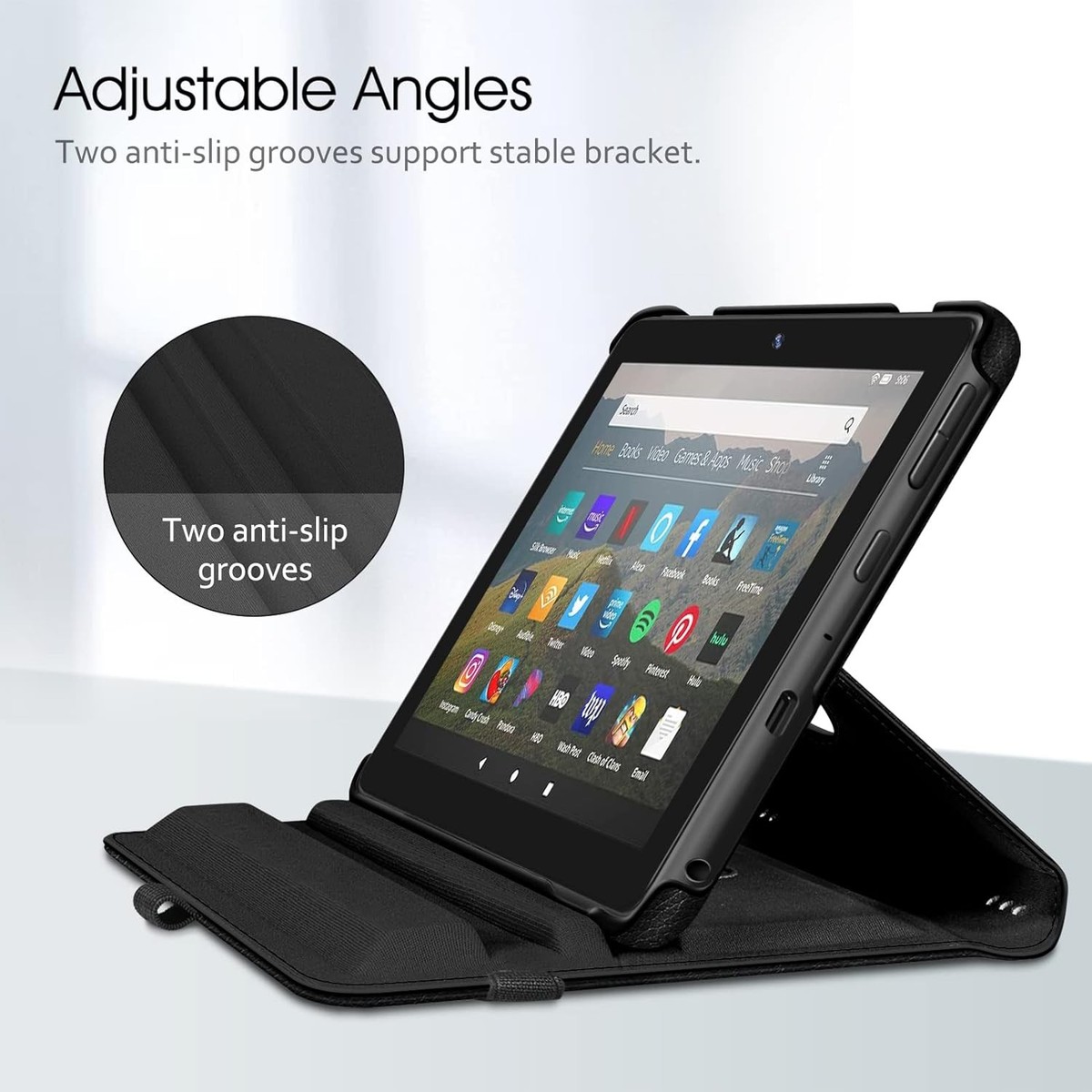 Custodia robusta per tablet  Kindle Fire HD 8 e 8 Plus (12a generazione 2022) con cavalletto girevole a 360° e supporto per pennino, resistente custodia ibrida antiurto con tracolla (blu