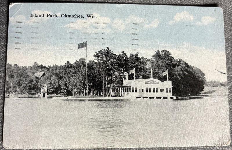 Okauchee WI Island Park On Lake Waukesha Cty Postcard Wisconsin 1917 Postmark