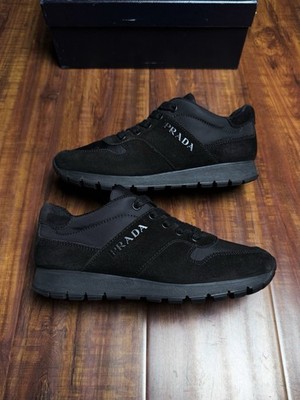 Prada Match Race Trainer Font Logo Black Suede Nylon Sneakers - Size 36P 6US
